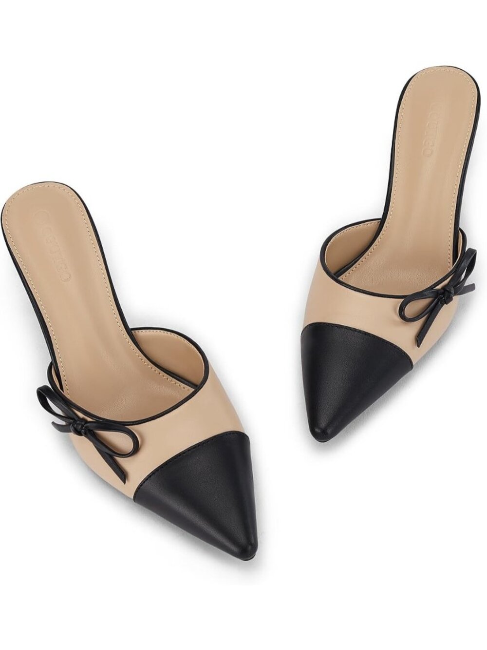 Women's Khaki Kitten Heel Bow Tie Mule Closed Toe Easy Slip On Style Dress Shoes
